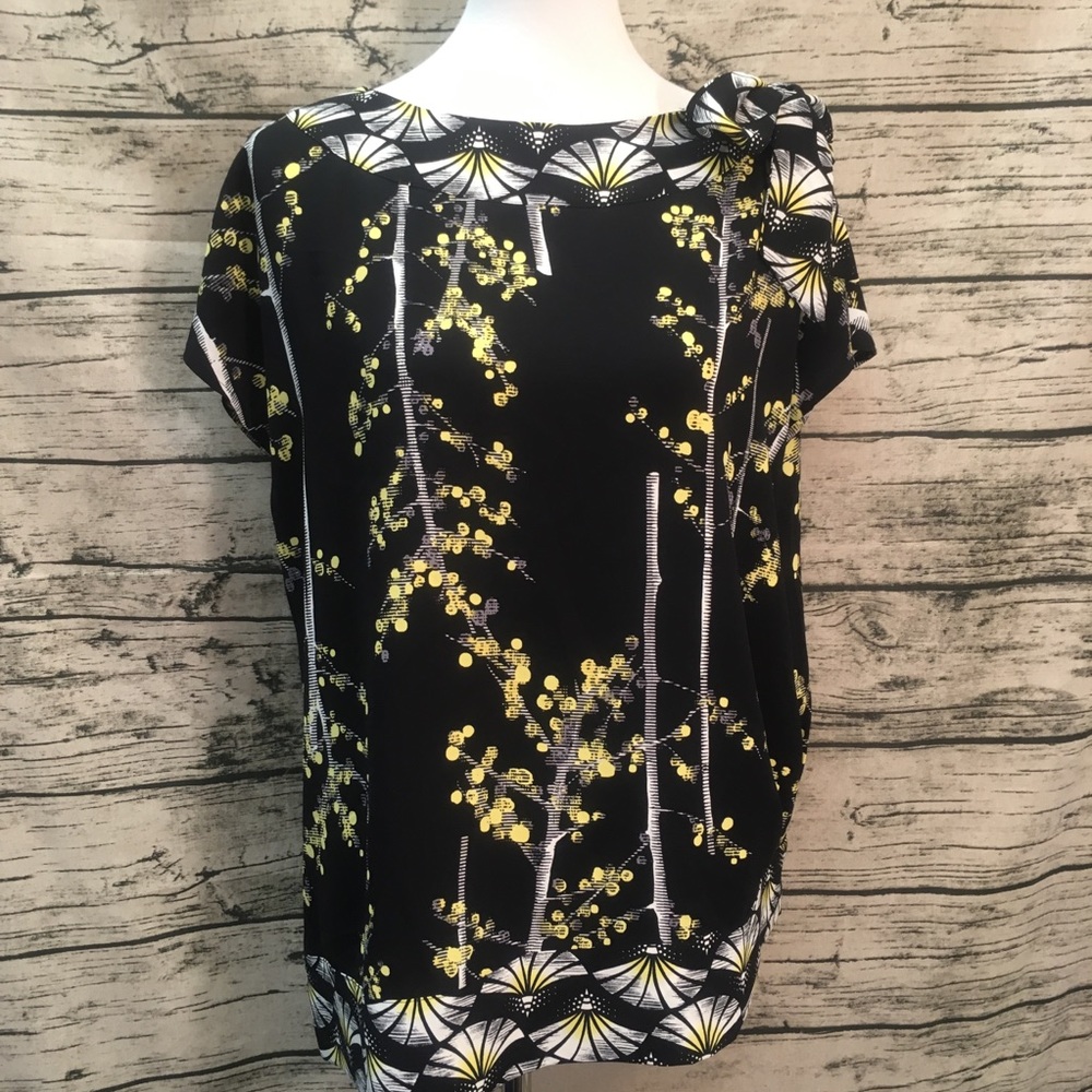Chico’s Black Label Yellow Floral Shoulder tie Top